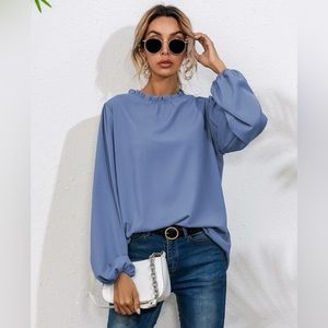 SHEIN Frill Neck Bishop Sleeve Blouse